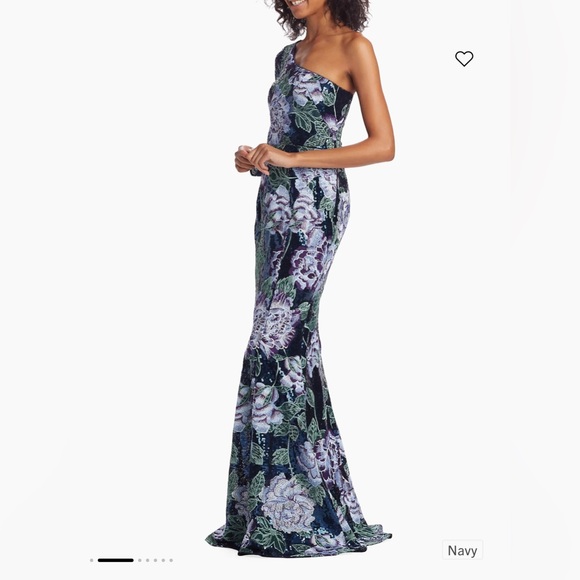 Marchesa Notte Floral-Embroidered One-Shoulder Gown NWT - Picture 1 of 7